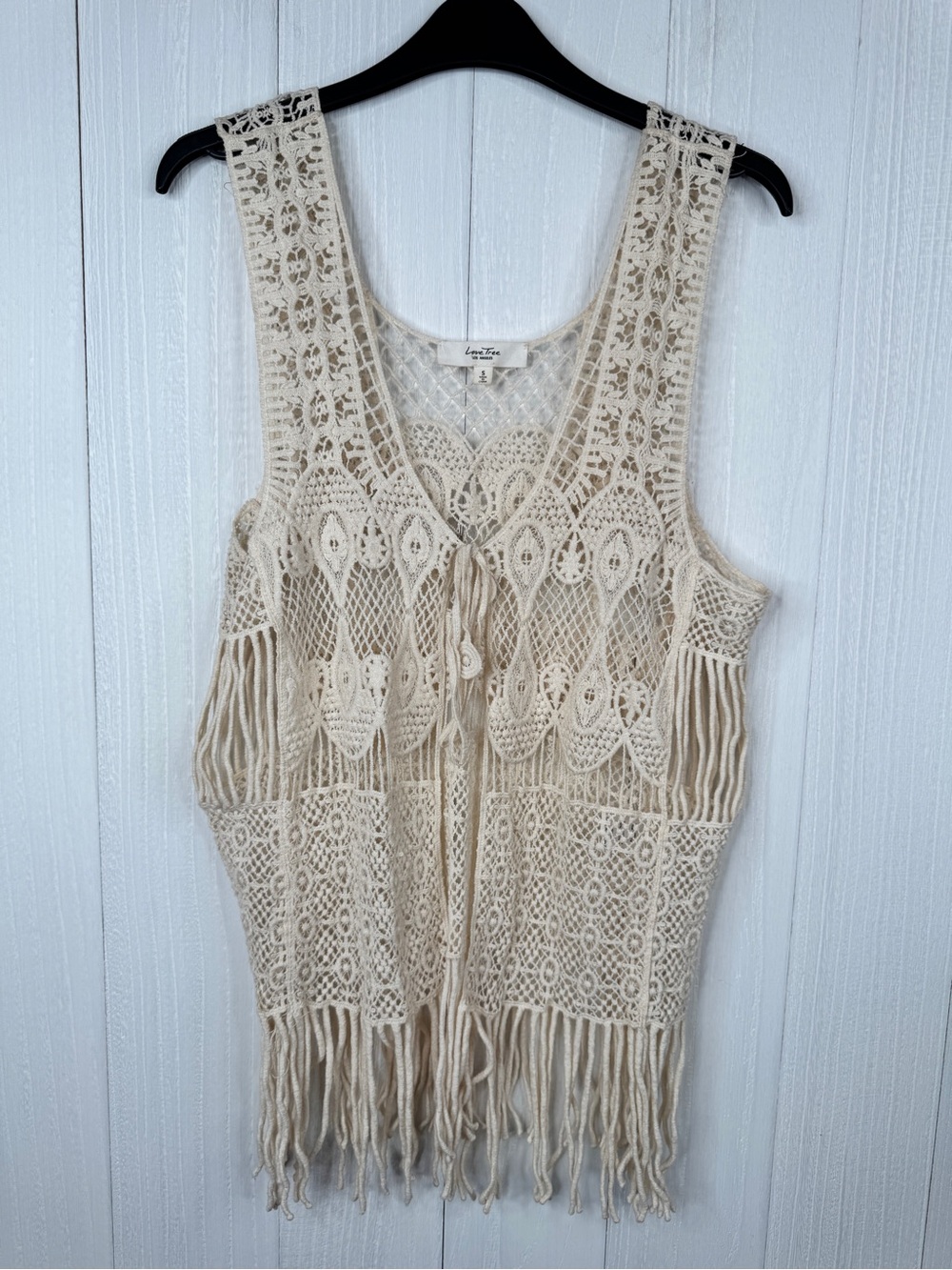 Love Tree Crochet Fringe Knit Tank in Cream